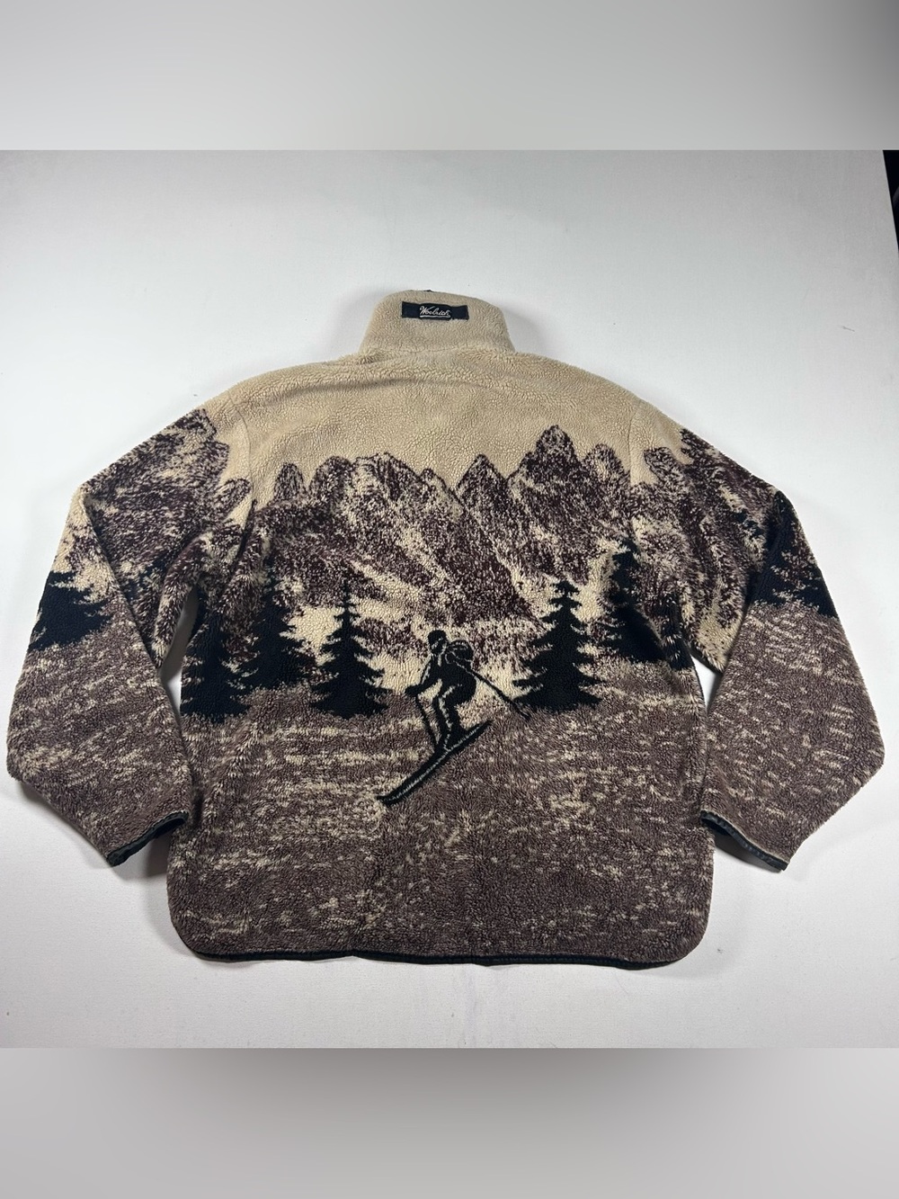 Woolrich Fleece Mens Medium 1/4 Zip Ski Mountain Art Sweater Made USA